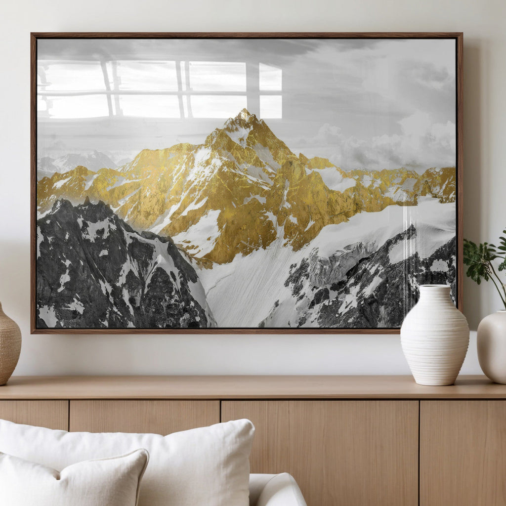 Gold Abstract Mountains Wall Art Print on Canvas, Nature Wall Art Print