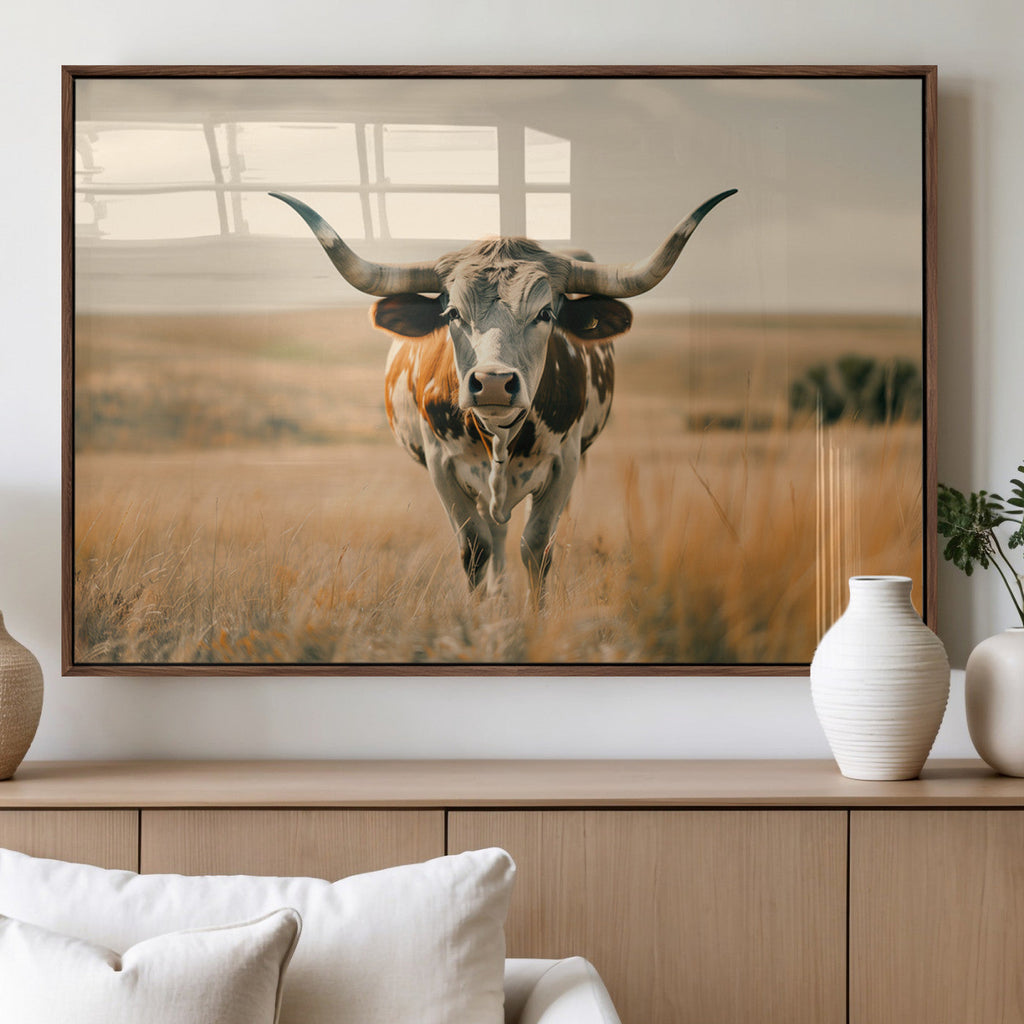 Texas Cow Wall Art Canvas Print for Farm House Wall Decor