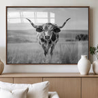 Texas Cow Longhorn Wall Art Canvas Print for Farm House Wall Art, Framed and Ready to Hang