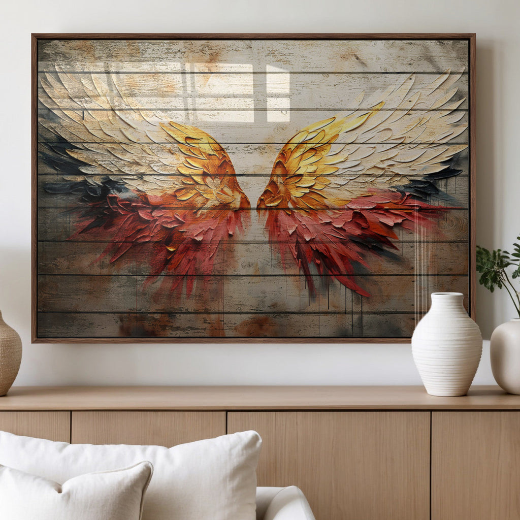 Abstract Angel Wings Canvas Wall Art, Modern Angelic Wings Decor, Framed and Ready to Hang