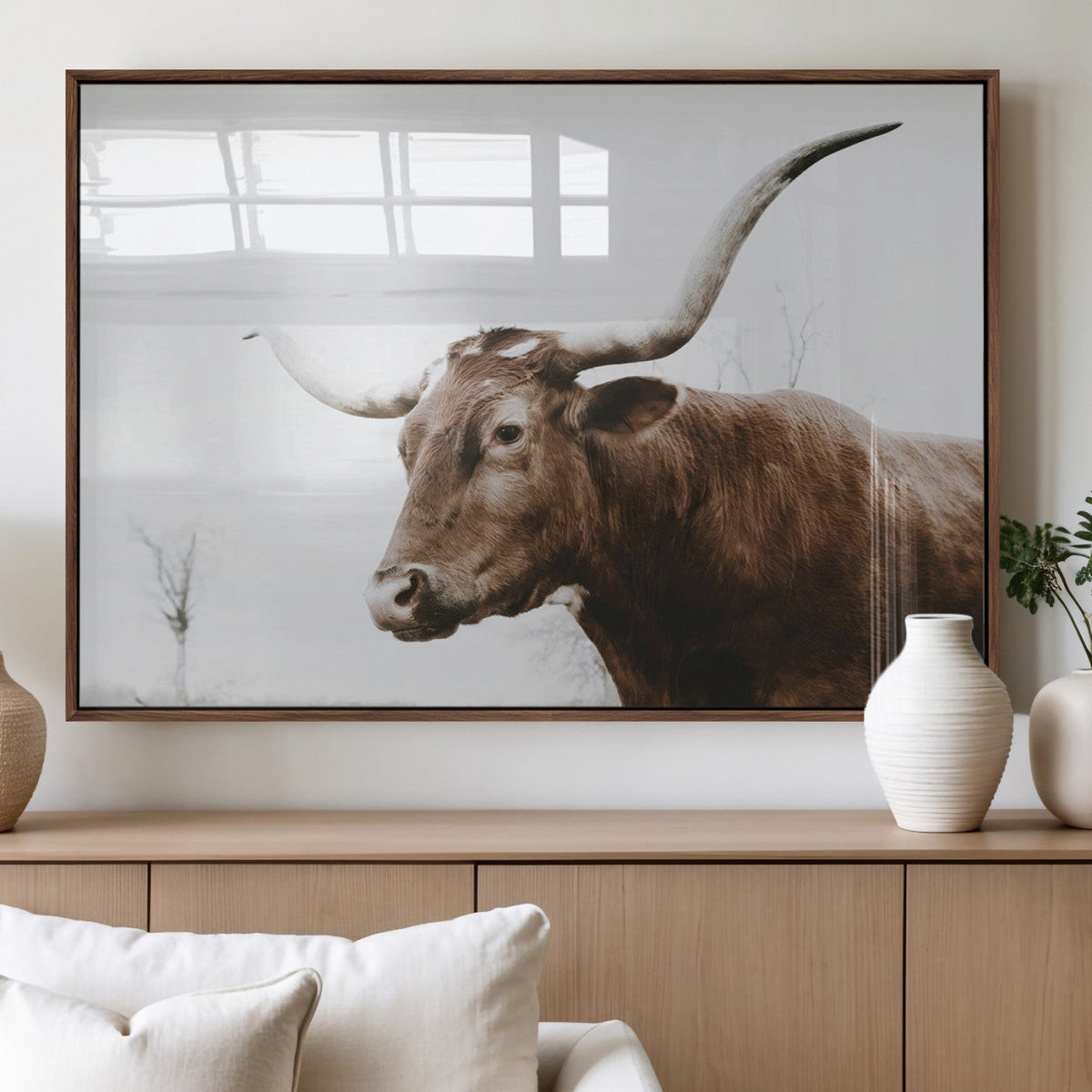 Rustic Bull Wall Art Canvas Print, Modern Longhorn Farmhouse Animal Decor