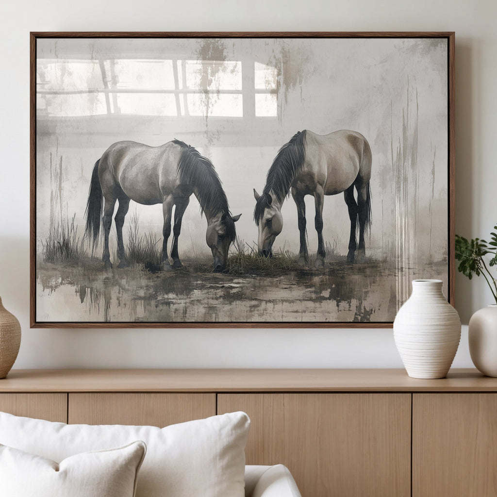 Chinese Ink Style Vintage Horses Wall Art Canvas Print