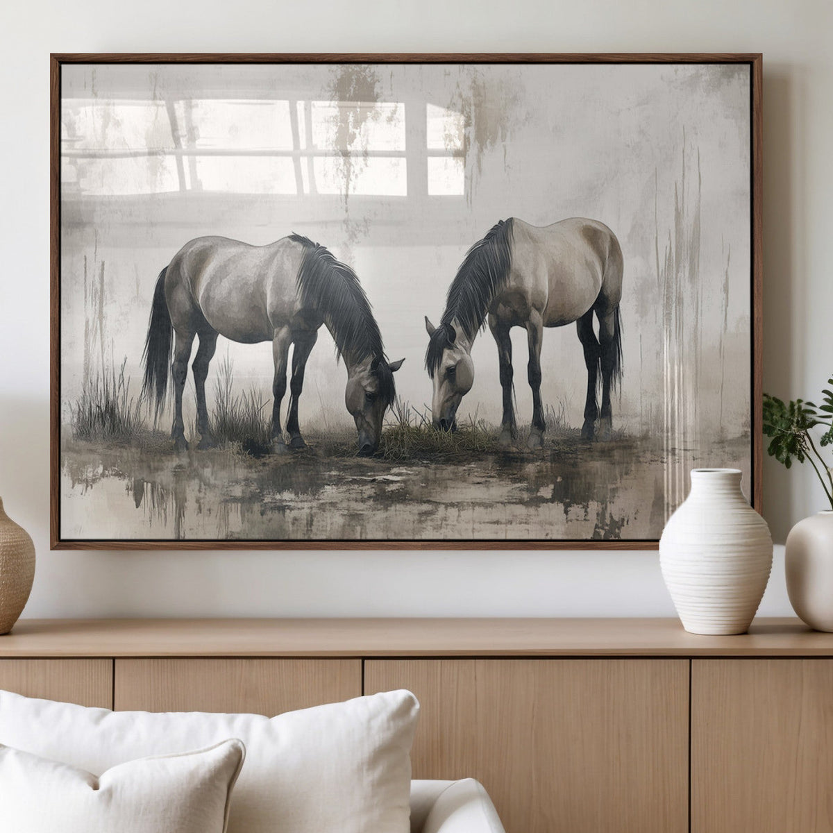 Chinese Ink Style Vintage Horses Wall Art Canvas Print