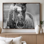 Black and White Horse Winter Wall Art, Ready to Hang