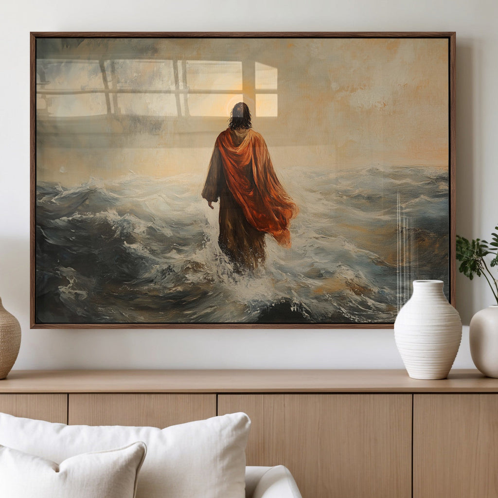 Jesus Walking on Water, Christian Wall Art, Jesus Christ Oil Painting Style Print