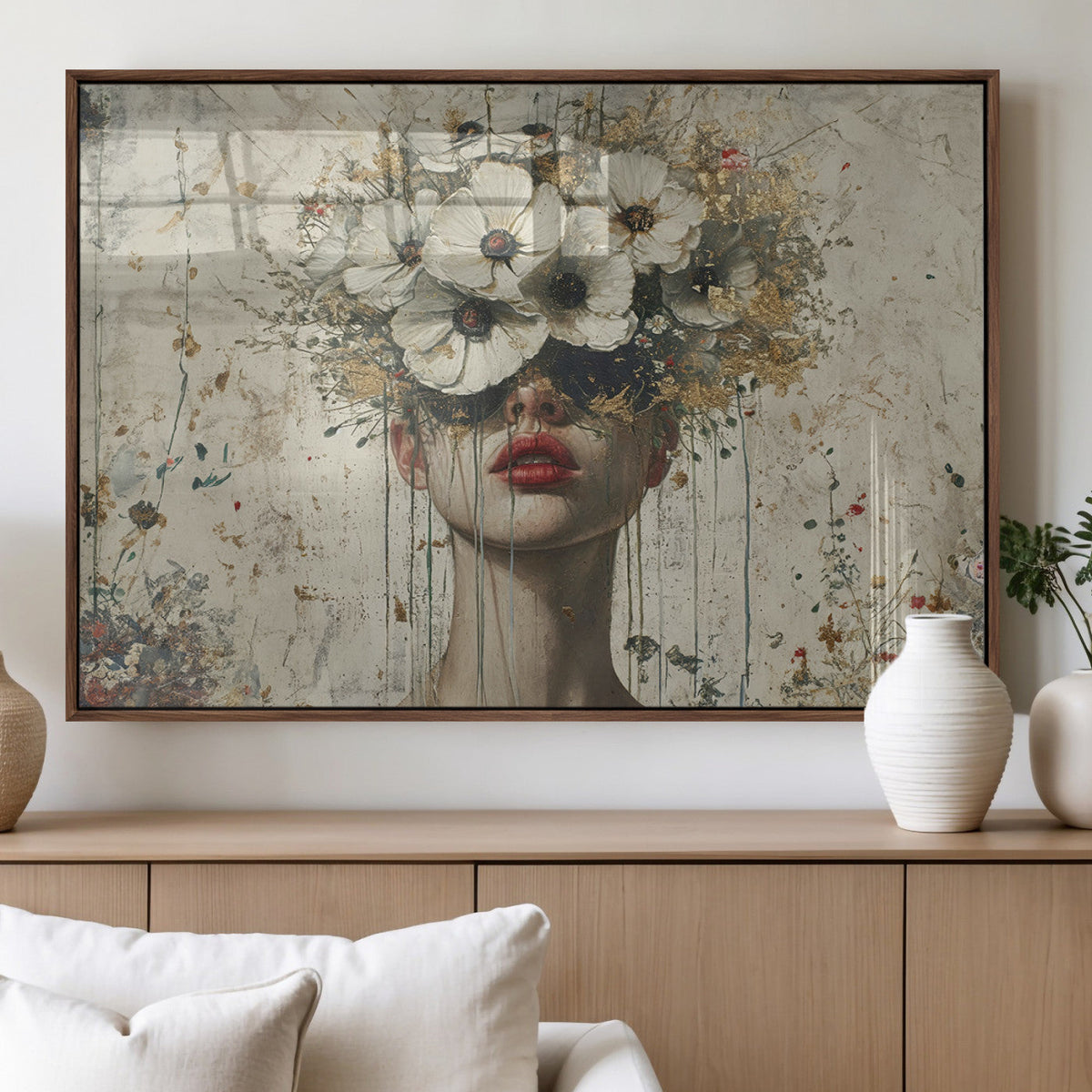 Abstract Floral Women Pastel Wall Art Canvas Print