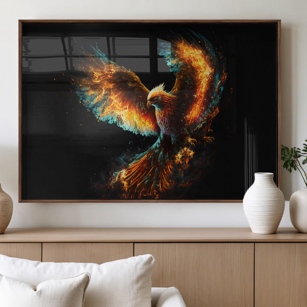 Fiery Phoenix Canvas Print | Ready to Hang Wall Art | Bold Fantasy Decor