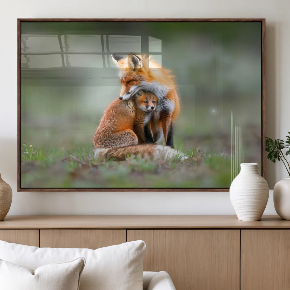 Heartwarming Fox and Baby Cub Wall Art | Canvas Print of Foxes in Nature