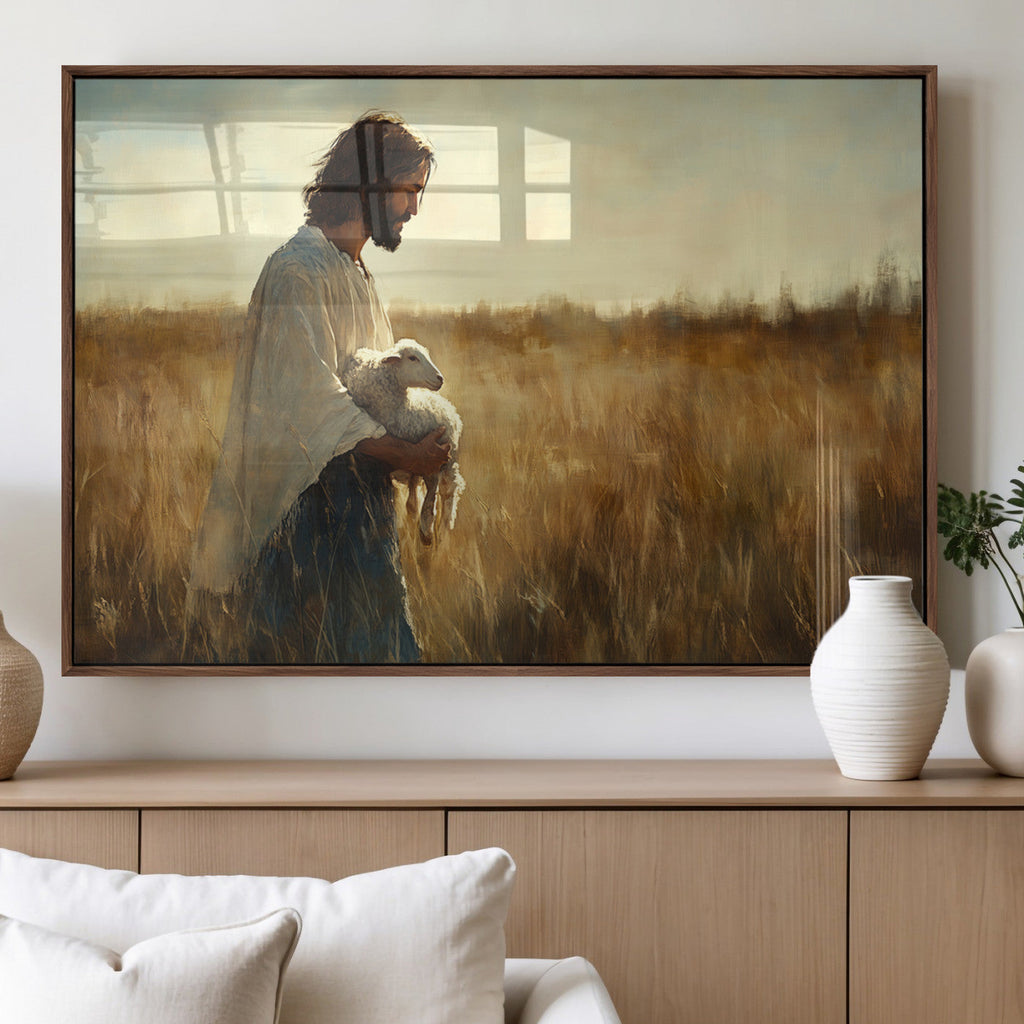 Jesus the Good Shepherd Wall Art Canvas Print, Inspirational Christian Religious Print for Prayer Room