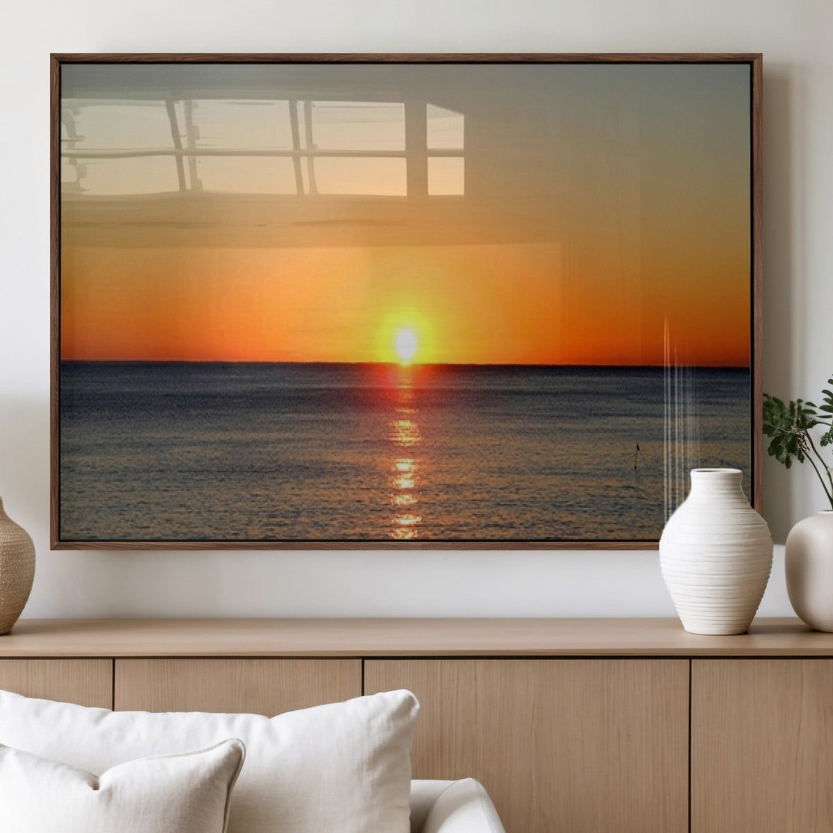 Golden Horizon Sunset Over Ocean Wall Art Canvas Print | Tropical Beach Canvas