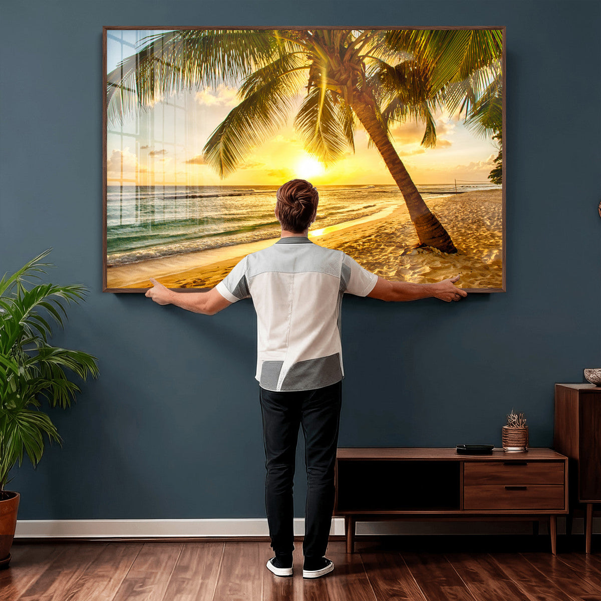 Beach Sunset Canvas Wall Art Print - Tropical Beach Canvas With Palm Trees