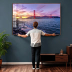Golden Gate Bridge Wall Art Canvas Print, Framed San Francisco Sunset Landmark