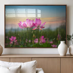 Pink Flower on the Mountain Canvas Print, Framed Pink Flower Canvas Wall Art