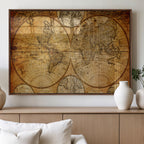 Vintage World Map Canvas Print | Antique Push Pin Travel Map