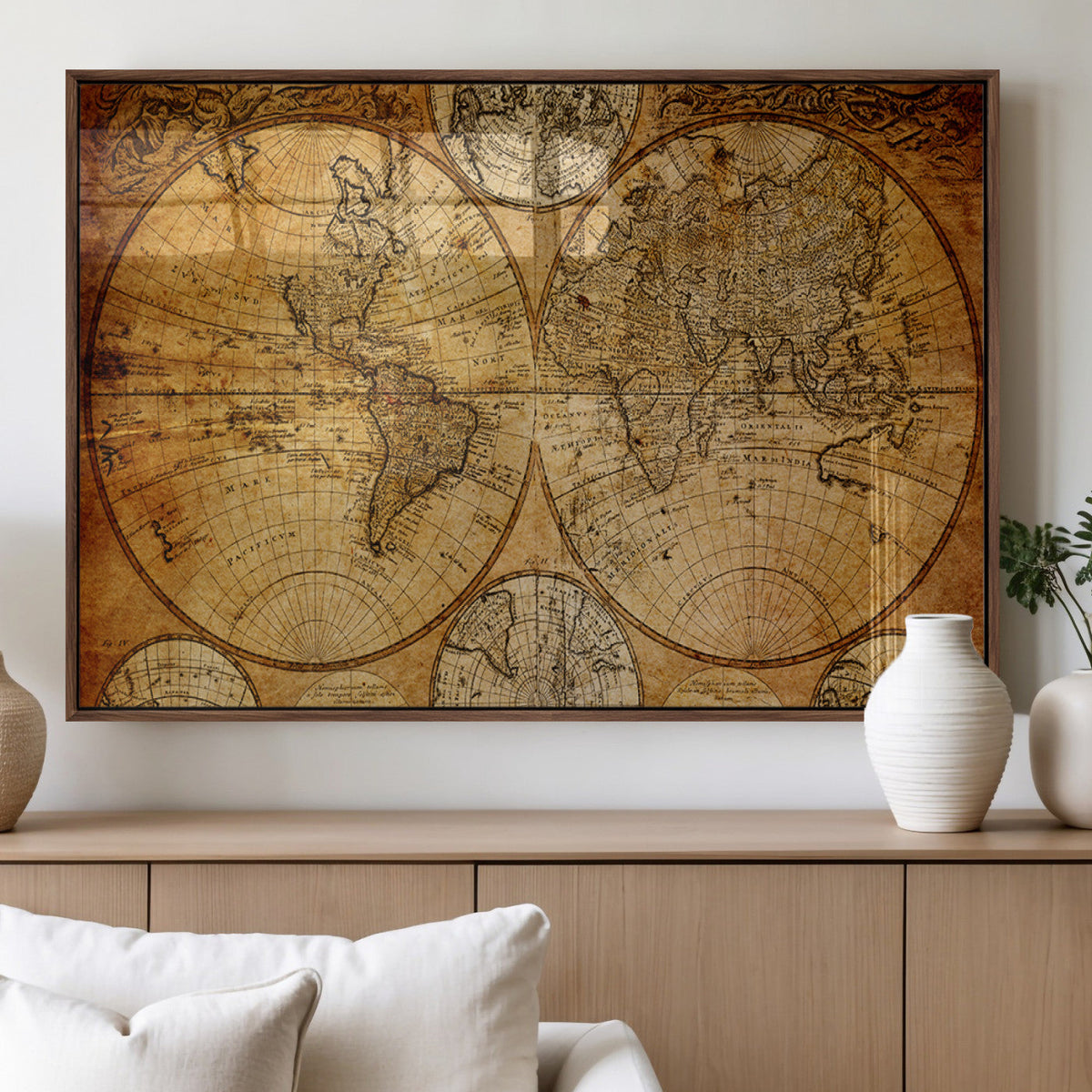 Vintage World Map Canvas Print | Antique Push Pin Travel Map