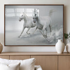 Large Wall Art Canvas Print, Beautiful Running White Horses
