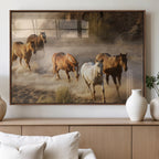 Large Wall Art 5 Horses Running on Sand Canvas Print