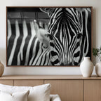 Zebra Wall Art | Zebra Close Up Canvas Print | Framed Black and White Wildlife