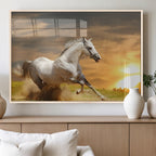 Large Wall Art Galloping White Horse at Sunset Canvas Print