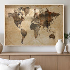 Push Pin World Map Canvas Print | Framed Travel Tracker Wall Art