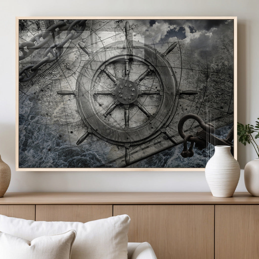 Ship Steering Wheel Vintage Wall Art Canvas Print