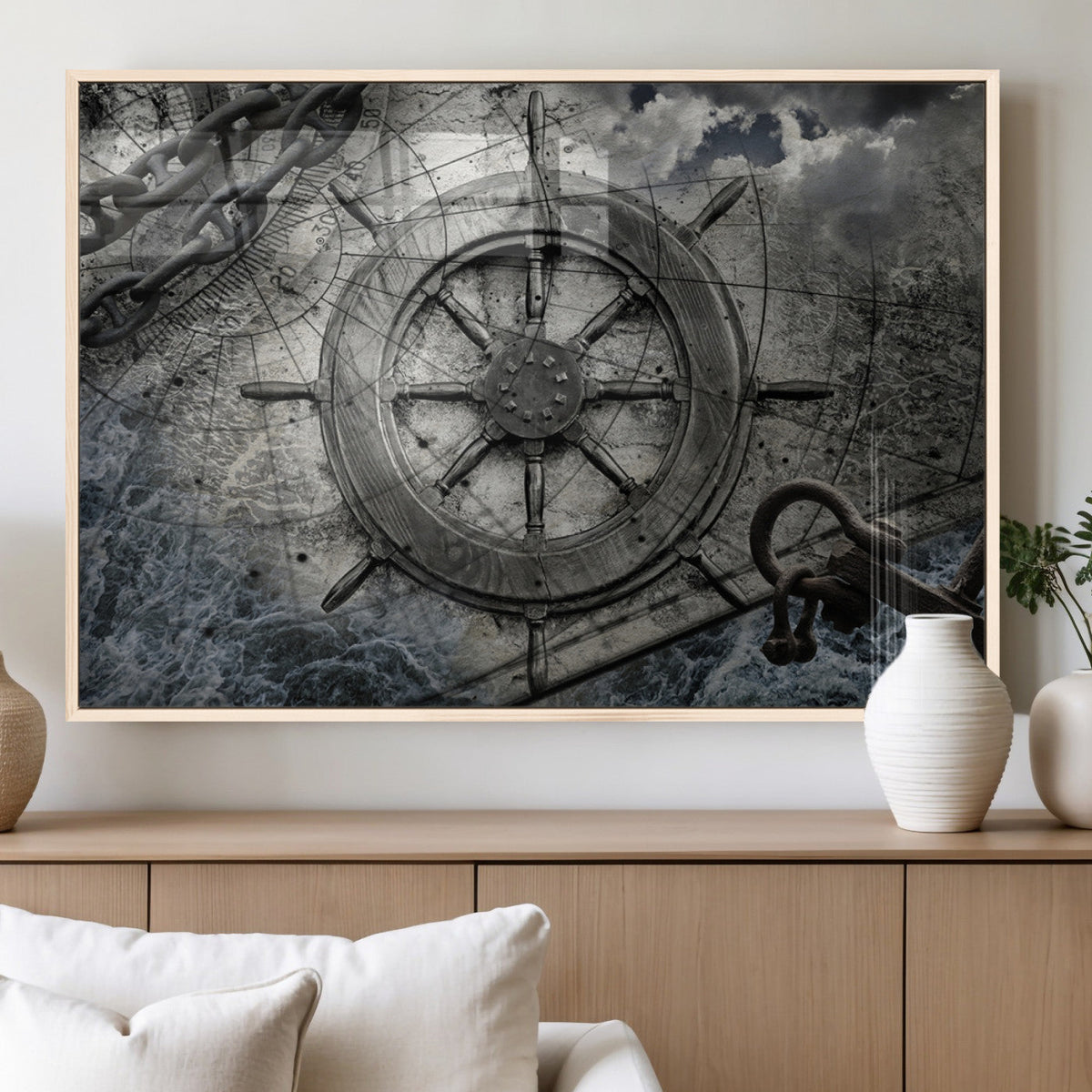 Ship Steering Wheel Vintage Wall Art Canvas Print