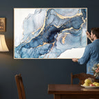 Blue Abstract Canvas Wall Art Print | Fluid Marble Effect Abstract Art