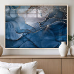 Navy Blue Canvas Art Abstract Print | Elegant Triptych Modern Art