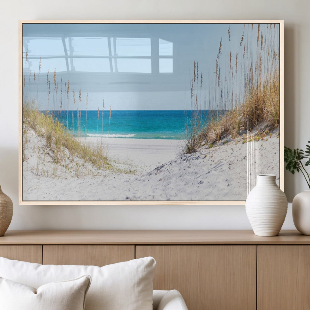 Serene Coastal Dune Path with Ocean View, 3-Panel Beach Canvas Wall Art