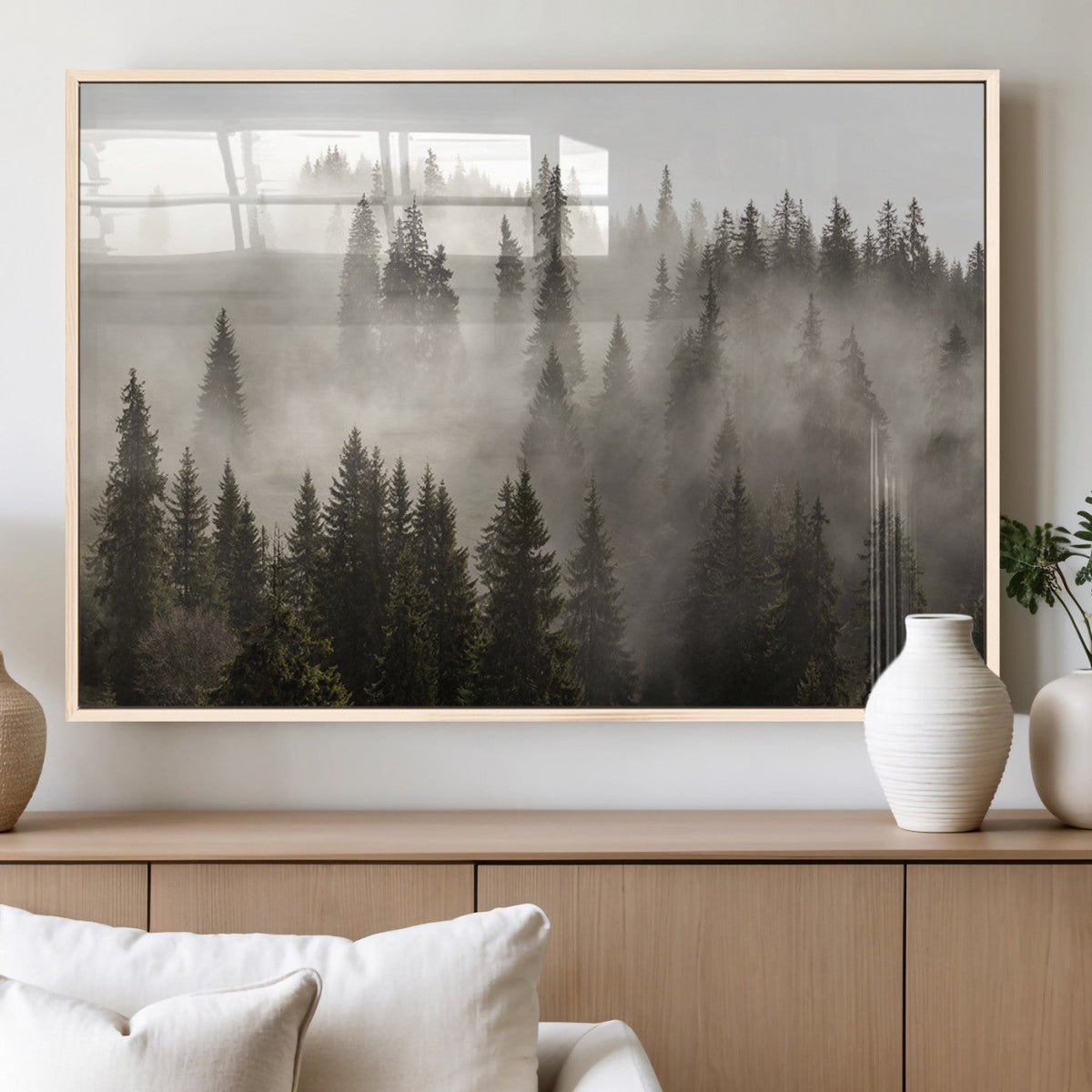 Foggy Mountain Wall Art | 3-Panel Foggy Forest and Mountain Landscape Canvas Print