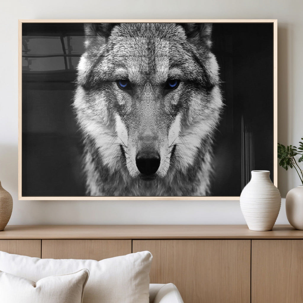 Black and White Wild Wolf Wall Art Canvas Print