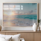 Tranquil Ocean Beach Sunset Canvas Wall Art | 3-Panel Coastal Decor