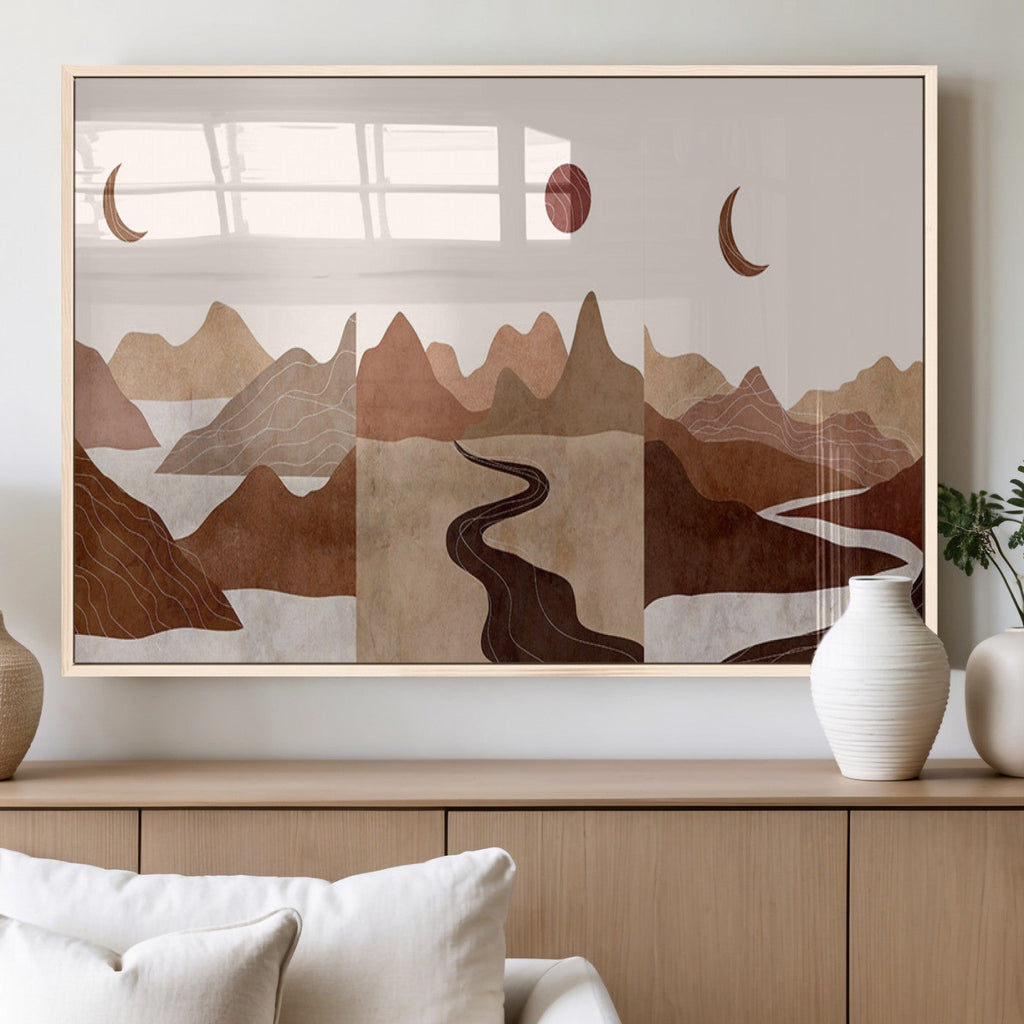 Boho Wall Art Canvas Print Set | Mid-Century Bohemian Wall Artwork, Boho Neutral
