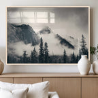 Forest Mountain Print | Black and White Canvas Wall Art with Misty Forest Design