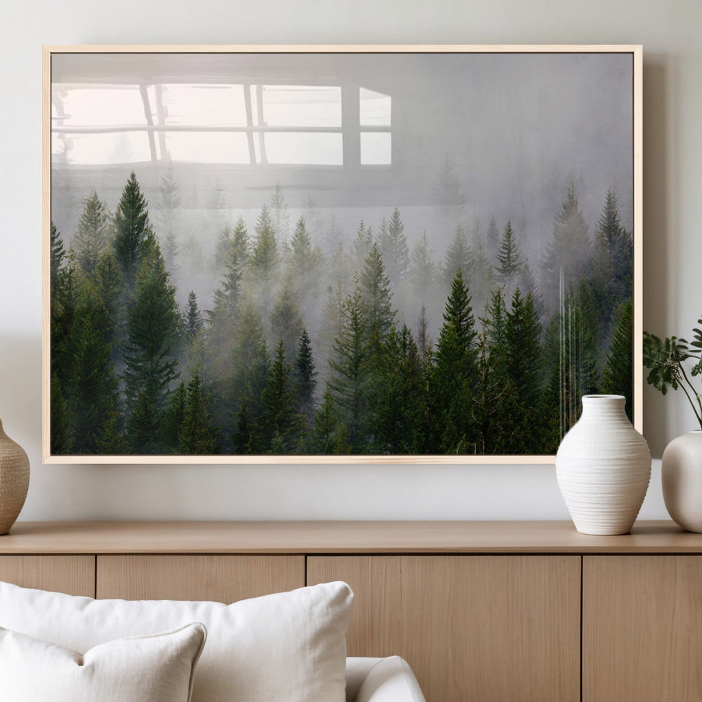 Forest Wall Art Canvas Print | Foggy Forest Wall Art | Pine Wood Forest Print