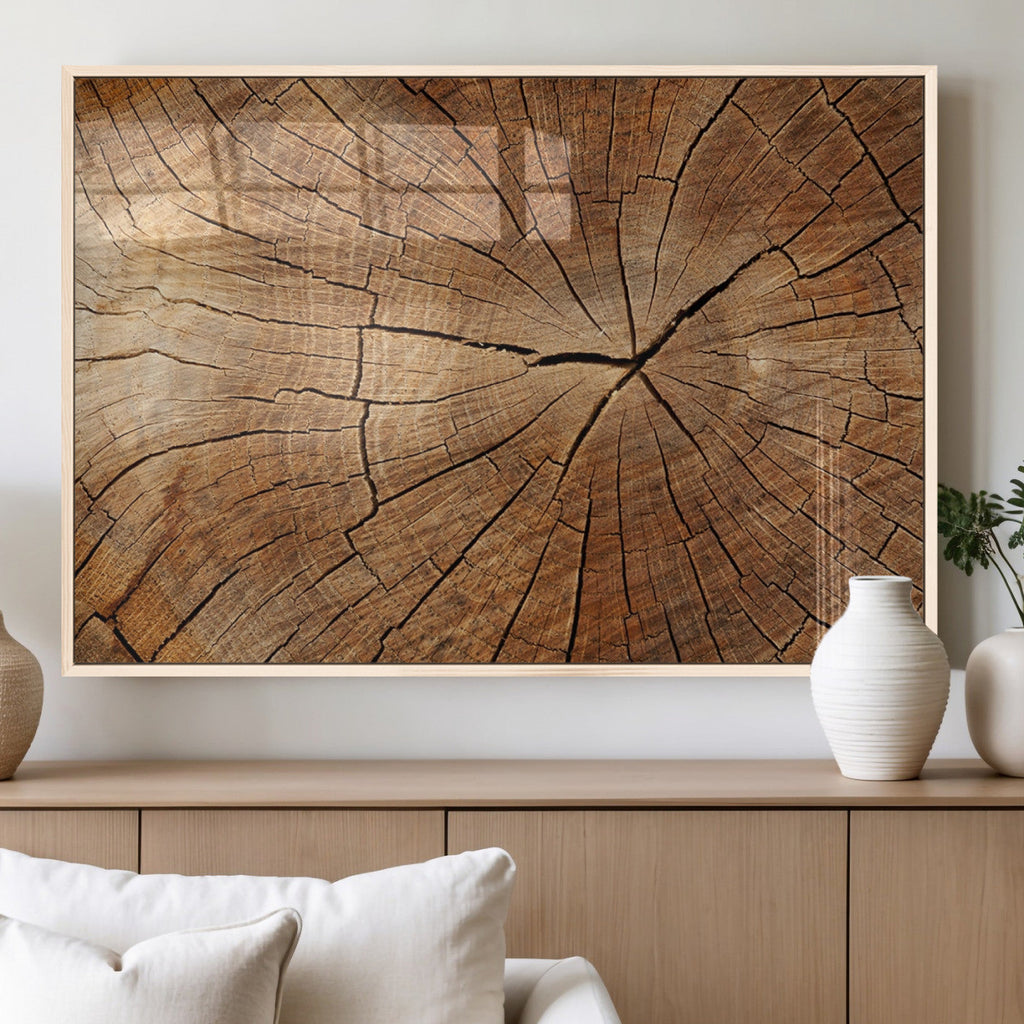 Tree Ring Canvas Art, Rustic Wood Grain Wall Art, Tree Slice Decor for Modern Homes