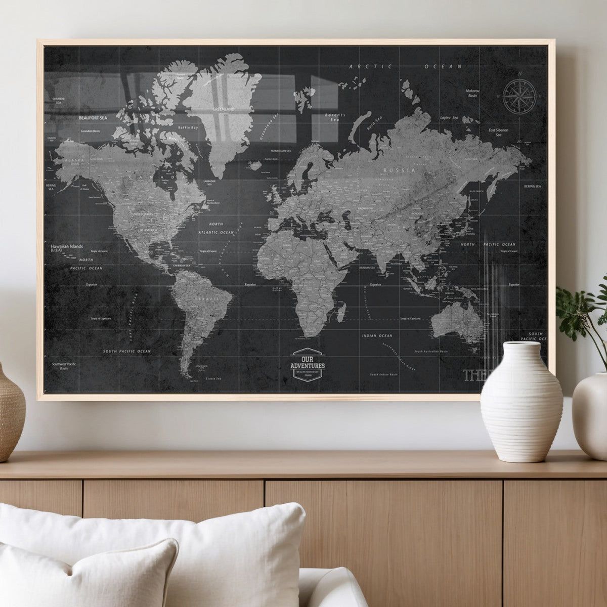 World Map Canvas Print, Detailed Map of the World Wall Art for Home or Office