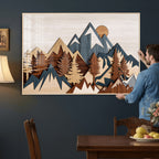 Rustic Abstract Wood Panel Effect Canvas | Mountain Range Top Wood Wall Art Canvas Print