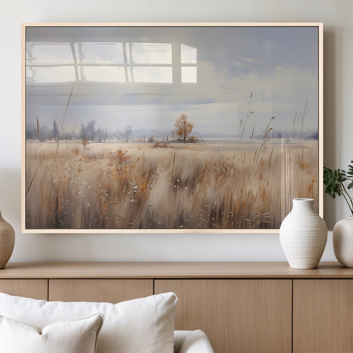 Golden Fields Wall Art Print Canvas | Serene Minimalist Landscape for Farmhouse Decor