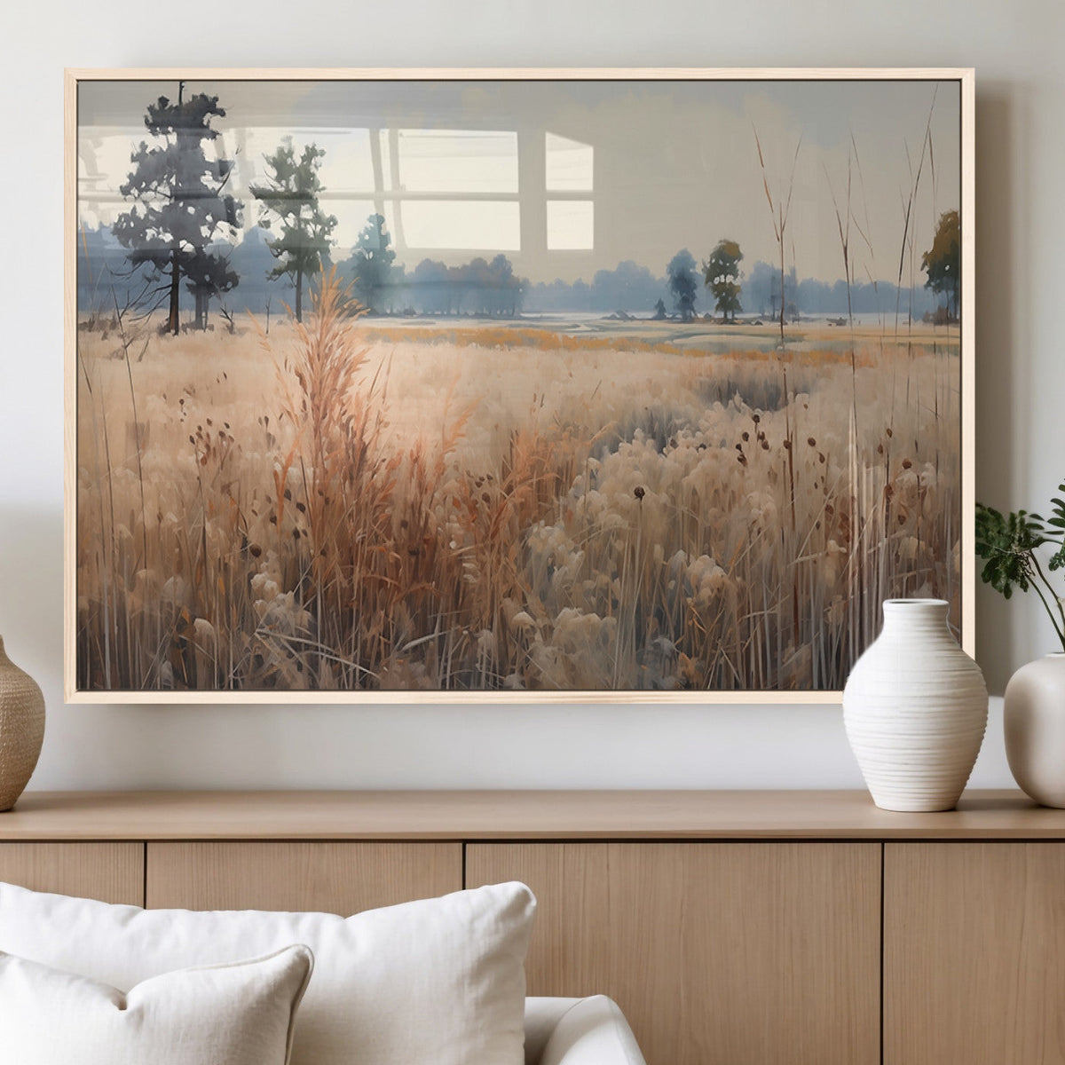 Golden Fields Canvas Wall Art Print | Serene Minimalist Landscape for Modern Decor