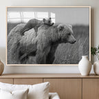 Bear and Cub Wall Art Canvas | Grizzly 399 Bear and Cub Black and White Wildlife Print