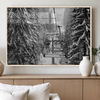Winter Ski Lift Black and White Canvas Wall Art | Alpine Escape in Minimalist Style