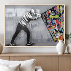 Banksy Art Behind the Curtain Street Wall Art Canvas Print | Urban Graffiti Style Wall Decor