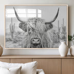 Rustic Charm, Cow Longhorn Black White Bighorn Wall Art