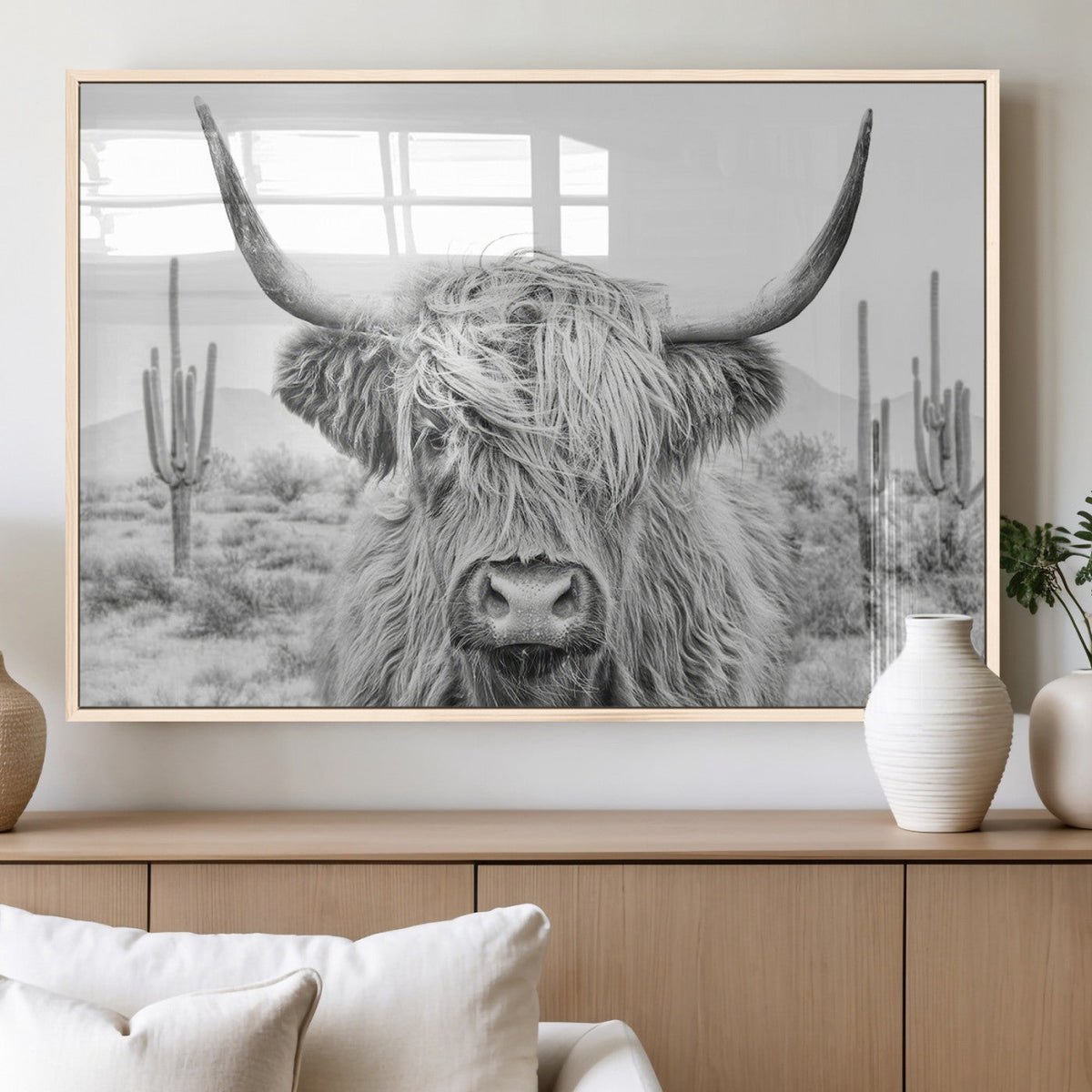 Rustic Charm, Cow Longhorn Black White Bighorn Wall Art