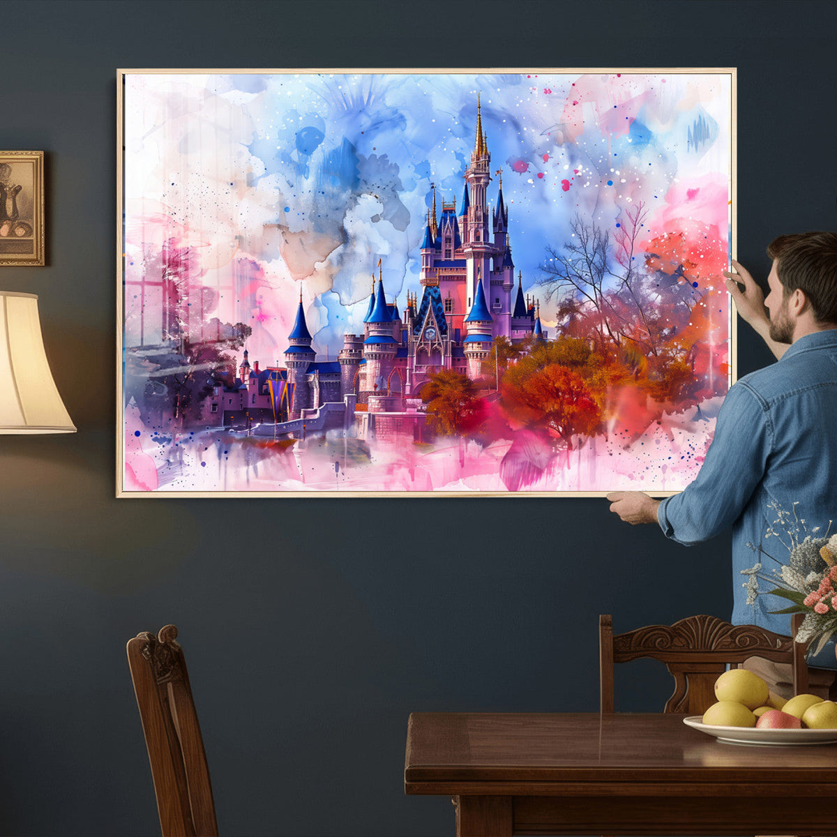 Disney Wall Art: Dreamy Watercolor Cinderella Castle Canvas Print
