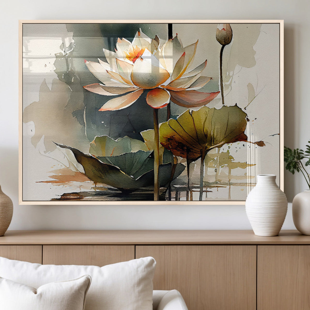 Lotus Flower Watercolor Canvas Print | A Symbol of Serenity and Growth in Soft Watercolors