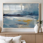 Abstract Ocean Canvas Wall Art - Coastal Blue and Gold