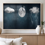 3 Piece Indigo Cloud Wall Art, Thunderstorm Moon Cloud Artwork