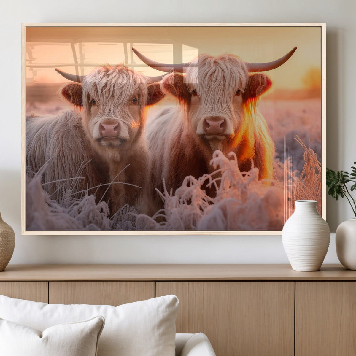 Highland Cows at Sunrise Wall Art Canvas Set